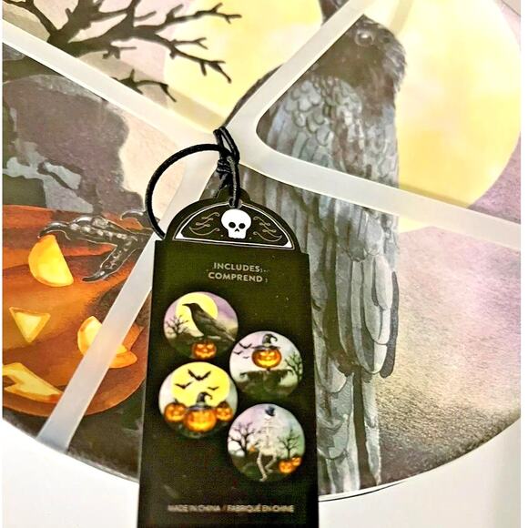 13th & Elm Halloween Melamine Appetizer Plates 6.5in Raven Skeleton Set of 4 NEW - Picture 4 of 6
